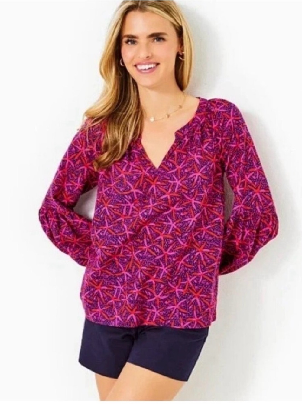 Lilly Pulitzer Sullivan Passionfruit Pink Star Long Sleeve Top NWT Small